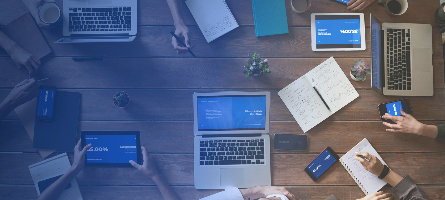 Digital workspace with laptops and tablets